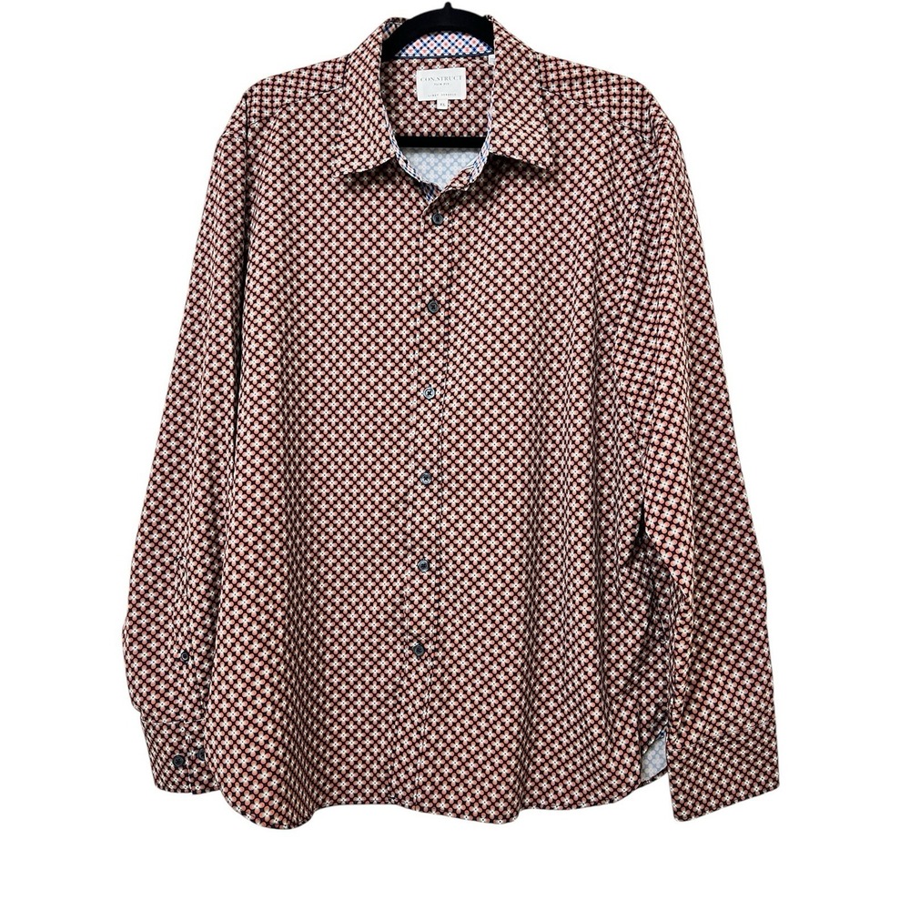 Con.Struct Mens XL Slim Fit 4-Way Stretch Floral Geometric Button Down Shirt